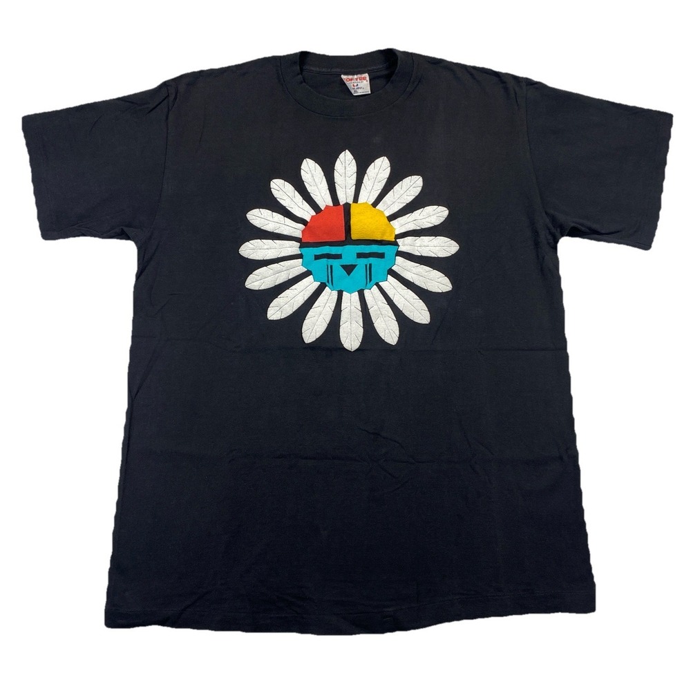 Vintage Native American Sun God T-Shirt Men's XL Black Single Stitch Puff Print